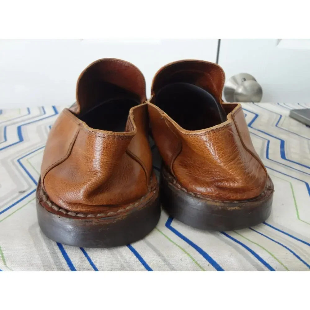 Vintage J Crew Brown Leather Dress Shoes Loafer Square Toe Worn Mens 10.5 ITALY